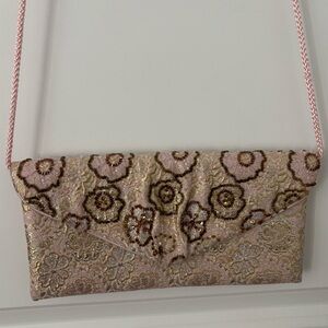 Gorgeous Y2K Vintage Preston & York Pink Gold Beaded Brocade Clutch Purse